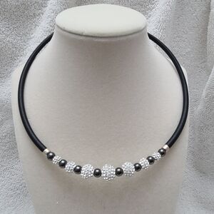 Elegant Black and Silver Crystal Beaded Choker Necklace